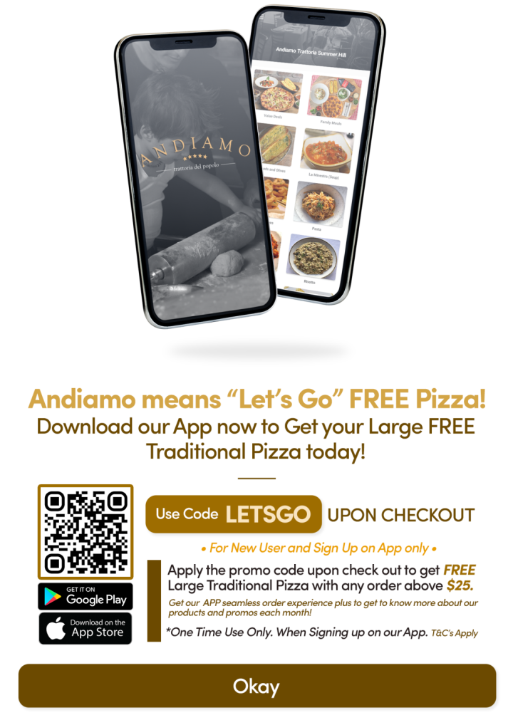Andiamo APP for takeaway at Andiamo Trattoria